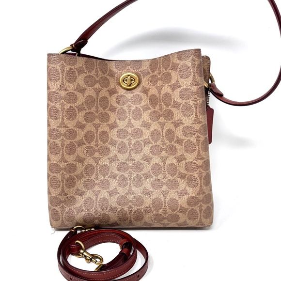 Coach Coated Canvas Signature Charlie Bucket Bag in Tan & Rust - Picture 1 of 9